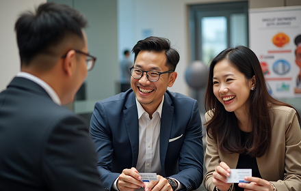 Happy group of business professionals having a discussion